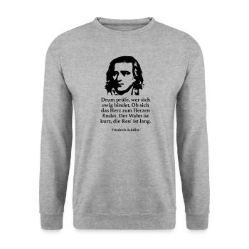Schiller: Drum prüfe, wer sich ewig bindet, Ob si - Unisex Pullover - Weißgrau meliert - Vorne - Alina (178cm) & Michal (187cm)