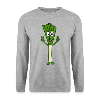 Drôle de poireau Signe de victoire légume fitness vert - Sweat-shirt Unisexe - gris chiné - Devant - Alina (178cm) & Michal (187cm)