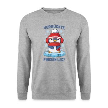 Pinguine Verrückte Pinguin Lady - Unisex Pullover - Weißgrau meliert - Vorne - Alina (178cm) & Michal (187cm)