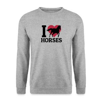 I love Horses - Unisex Pullover - Weißgrau meliert - Vorne - Alina (178cm) & Michal (187cm)