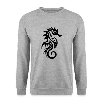 Niedliches kleines Tattoo Seepferdchen - Unisex Pullover - Weißgrau meliert - Vorne - Alina (178cm) & Michal (187cm)