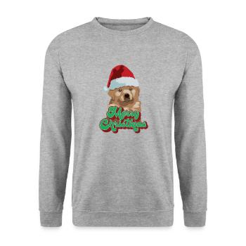 Cadeau de Noël Mignon Drôle de chien Chapeau de Père Noël Joyeux Noël - Sweat-shirt Unisexe - gris chiné - Devant - Alina (178cm) & Michal (187cm)