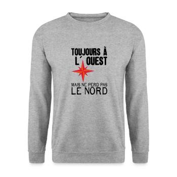 citation toujours ouest perd pas nord rose vents h - Sweat-shirt Unisexe - gris chiné - Devant - Alina (178cm) & Michal (187cm)