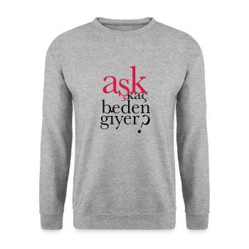 ASK KAC BEDEN GIYER ? - Unisex Pullover - Weißgrau meliert - Vorne - Alina (178cm) & Michal (187cm)