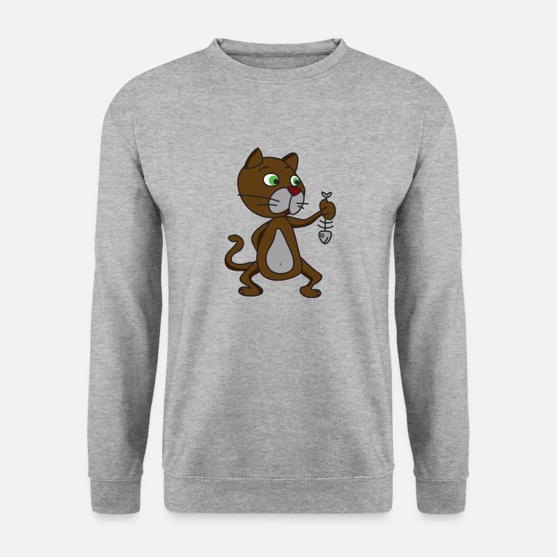 Katze Fisch - Unisex Pullover - Weißgrau meliert