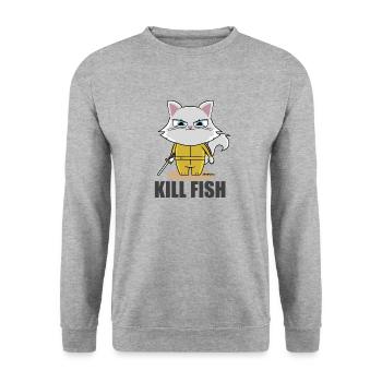Töte Bill Katzenhumor - Unisex Pullover - Weißgrau meliert - Vorne - Alina (178cm) & Michal (187cm)