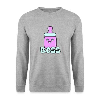 babyflasche boss 02 - Unisex Pullover - Weißgrau meliert - Vorne - Alina (178cm) & Michal (187cm)