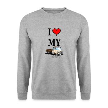 I LOVE MY B1000 - Unisex Pullover - Weißgrau meliert - Vorne - Alina (178cm) & Michal (187cm)