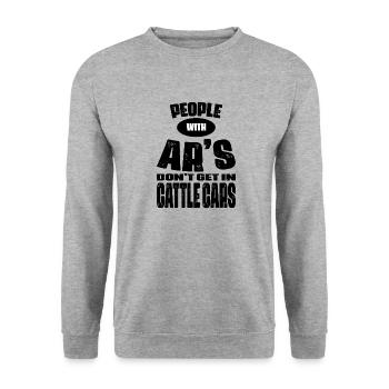 people with ars don t get in cattle cars - Sweat-shirt Unisexe - gris chiné - Devant - Alina (178cm) & Michal (187cm)