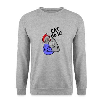 Le chat peut le faire - Les chats peuvent tout faire - Fun Satire - Sweat-shirt Unisexe - gris chiné - Devant - Alina (178cm) & Michal (187cm)