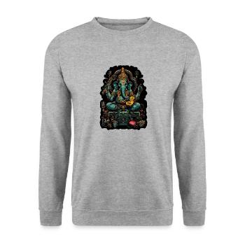 Neon - Ganesha - Elephant God - Instruments - pos - Unisex Pullover - Weißgrau meliert - Vorne - Alina (178cm) & Michal (187cm)