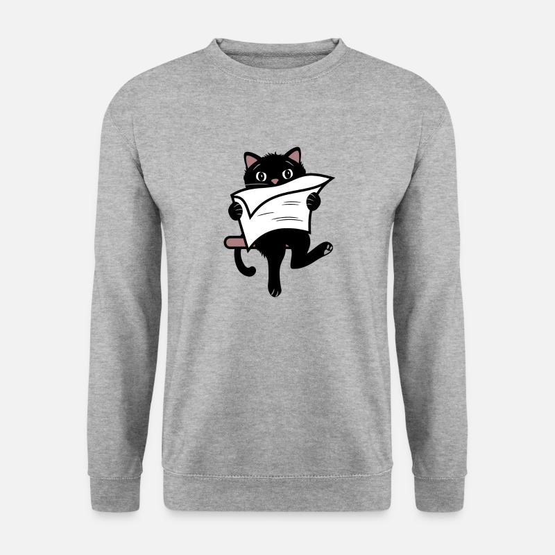 Drôle de chat noir lisant un journal - Sweat-shirt Unisexe - gris chiné