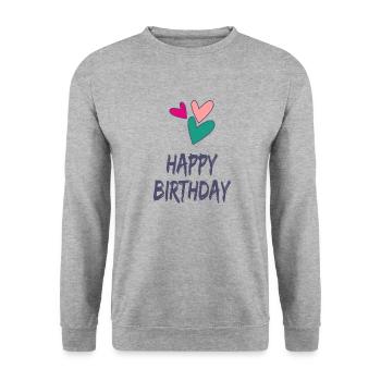ALLES GUTE ZUM GEBURTSTAG. ALLES GUTE ZUM GEBURTSTAG. JAHRESTAG. - Unisex Pullover - Weißgrau meliert - Vorne - Alina (178cm) & Michal (187cm)