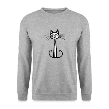 Katze - Unisex Pullover - Weißgrau meliert - Vorne - Alina (178cm) & Michal (187cm)