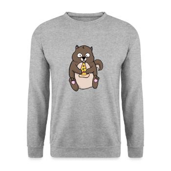 Fat Squirrel Eating Pizza Funny Comic Style - Unisex Sweatshirt - salt & pepper - Front - Alina (178cm) & Michal (187cm)