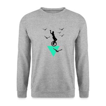 Einrad Einradfahren Einradartist Unicycle - Unisex Pullover - Weißgrau meliert - Vorne - Alina (178cm) & Michal (187cm)