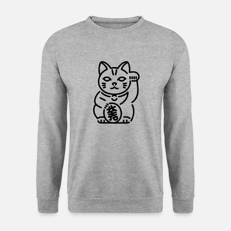 Maneki Neko Katze - Unisex Pullover - Weißgrau meliert