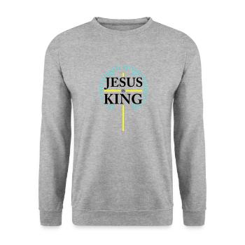jesus is king - Unisex Pullover - Weißgrau meliert - Vorne - Alina (178cm) & Michal (187cm)
