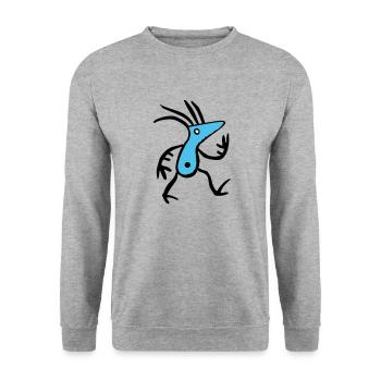 Abstrakte blaue Kreatur - Unisex Pullover - Weißgrau meliert - Vorne - Alina (178cm) & Michal (187cm)