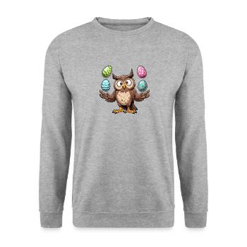 Eule Jongliert Ostereier Osterartist - Unisex Pullover - Weißgrau meliert - Vorne - Alina (178cm) & Michal (187cm)