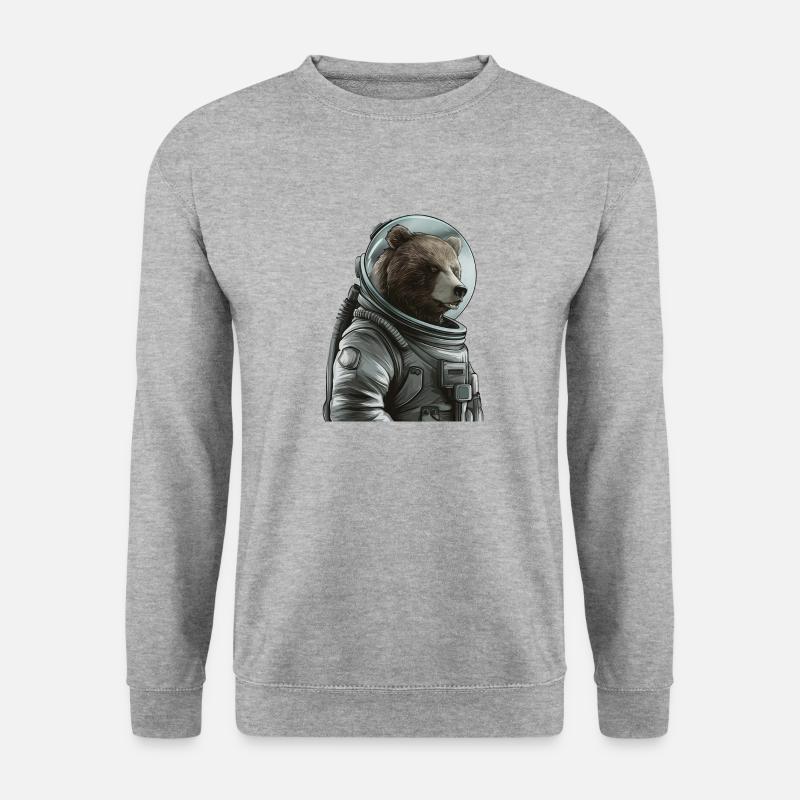 Nachdenklicher Braunbär Astronaut - Unisex Pullover - Weißgrau meliert