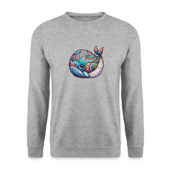 Artistiquement peint baleine éclosion de l’œuf de Pâques - Sweat-shirt Unisexe - gris chiné - Devant - Alina (178cm) & Michal (187cm)