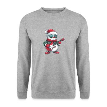 Schneemann Weihnachten Rocker Gitarre - Unisex Pullover - Weißgrau meliert - Vorne - Alina (178cm) & Michal (187cm)