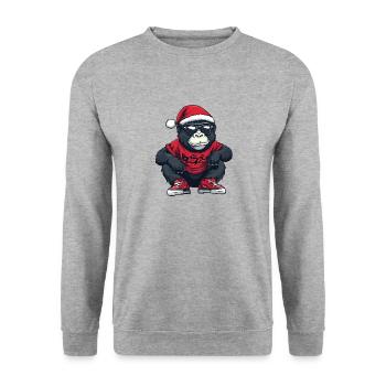 Gorille Noël Bande dessinée Cool - Sweat-shirt Unisexe - gris chiné - Devant - Alina (178cm) & Michal (187cm)