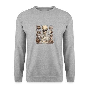 Wall Art Skelett, Geschenk für Freunde - Unisex Pullover - Weißgrau meliert - Vorne - Alina (178cm) & Michal (187cm)