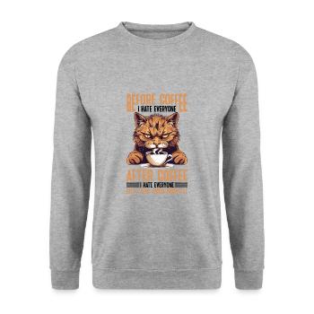 After Coffee I Hate Everyone I Feel Good About It - Unisex Pullover - Weißgrau meliert - Vorne - Alina (178cm) & Michal (187cm)