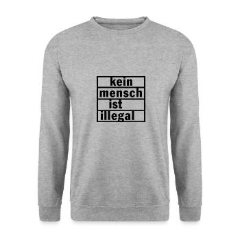Kein Mensch ist illegal - Unisex Pullover - Weißgrau meliert - Vorne - Alina (178cm) & Michal (187cm)