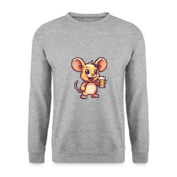 Mouse Beer Pixel - Unisex Sweatshirt - salt & pepper - Front - Alina (178cm) & Michal (187cm)