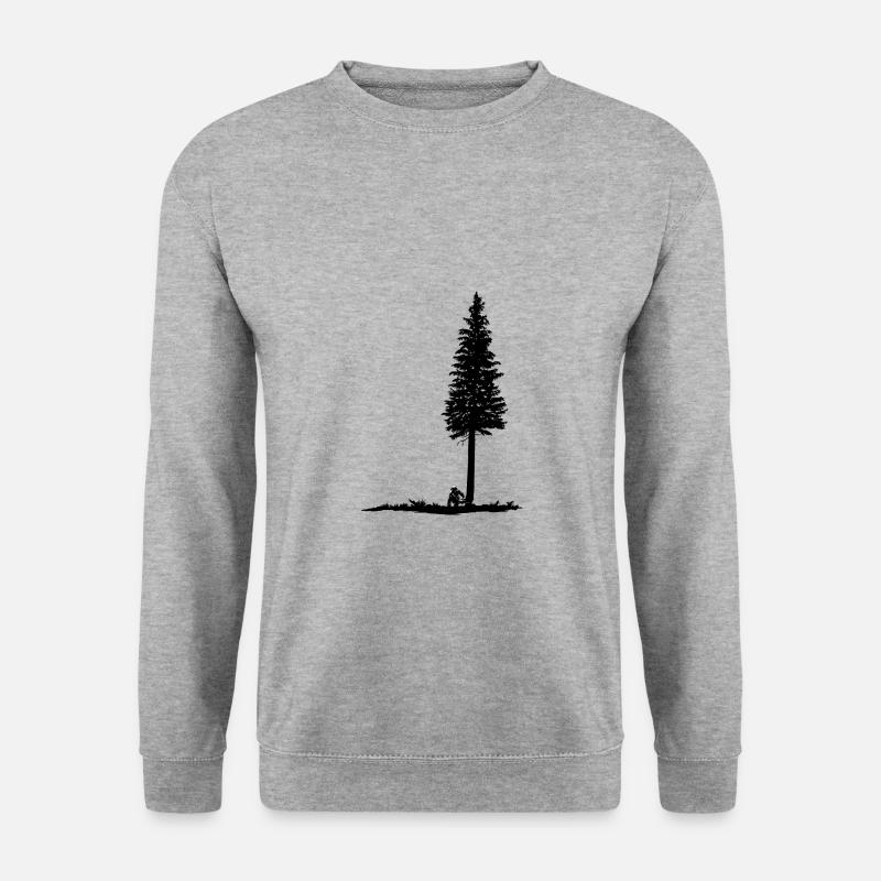 Forstwirt fällt Fichte (Monochrome mit Weiß) - Unisex Pullover - Weißgrau meliert