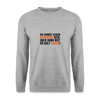 Lustiger Spruch LGBT Gay Pride Schwul Lesbisch - Unisex Pullover - Weißgrau meliert - Vorne - Alina (178cm) & Michal (187cm)