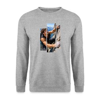 Männlicher Kletterer - Unisex Pullover - Weißgrau meliert - Vorne - Alina (178cm) & Michal (187cm)
