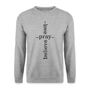 Love Pray Faith Minimalism Jesus Cross - Unisex Sweatshirt - salt & pepper - Front - Alina (178cm) & Michal (187cm)