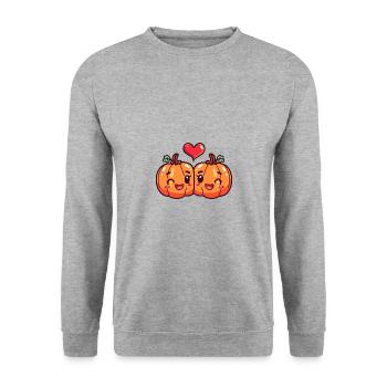 Couple de citrouilles amour coeur Saint-Valentin - Sweat-shirt Unisexe - gris chiné - Devant - Alina (178cm) & Michal (187cm)