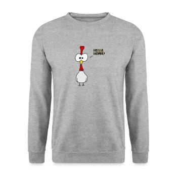 Heisse Henne - Unisex Pullover - Weißgrau meliert - Vorne - Alina (178cm) & Michal (187cm)