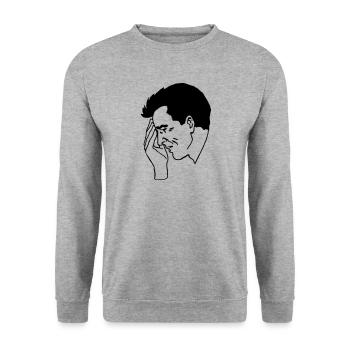 facepalm blöd dummheit kopfschmerzen - Unisex Pullover - Weißgrau meliert - Vorne - Alina (178cm) & Michal (187cm)
