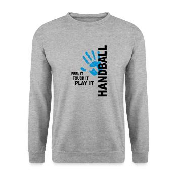 T-shirt de Handball - Feel it, toucher, jouer - Sweat-shirt Unisexe - gris chiné - Devant - Alina (178cm) & Michal (187cm)