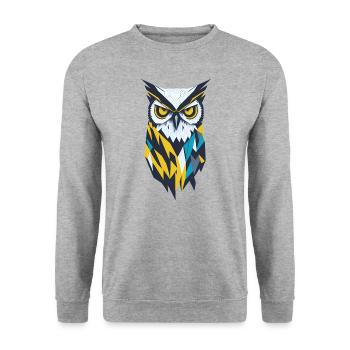 Geometrische Eule - Unisex Pullover - Weißgrau meliert - Vorne - Alina (178cm) & Michal (187cm)