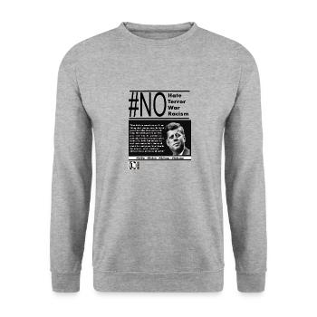 NoHate Zitat JFK Englisch - Unisex Pullover - Weißgrau meliert - Vorne - Alina (178cm) & Michal (187cm)