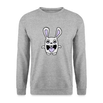 dessin lapin mignon débile style BD cartoon fun - Sweat-shirt Unisexe - gris chiné - Devant - Alina (178cm) & Michal (187cm)