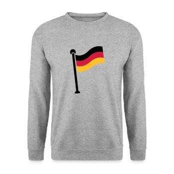 Gehisste Deutschlandfahne / German Flag (3c) - Unisex Pullover - Weißgrau meliert - Vorne - Alina (178cm) & Michal (187cm)