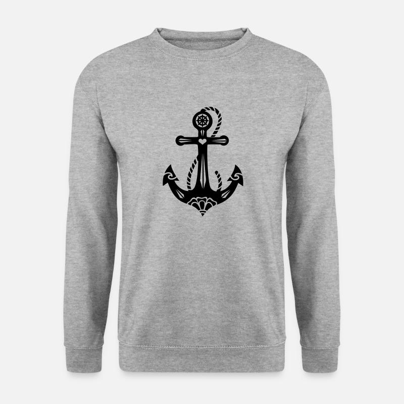 Anker, 23 Farben möglich, Tattoo Style - Unisex Pullover - Weißgrau meliert