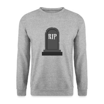 Grabstein RIP Halloween - Unisex Pullover - Weißgrau meliert - Vorne - Alina (178cm) & Michal (187cm)