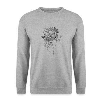 Blumen im Haar - Unisex Pullover - Weißgrau meliert - Vorne - Alina (178cm) & Michal (187cm)