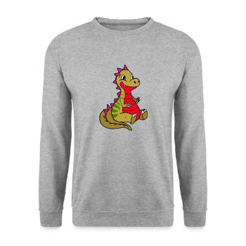 Dinosaurier Kinder Design - Unisex Pullover - Weißgrau meliert - Vorne - Alina (178cm) & Michal (187cm)