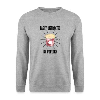 Abgelenkt von Popcorn Filme ansehen Mais essen - Unisex Pullover - Weißgrau meliert - Vorne - Alina (178cm) & Michal (187cm)