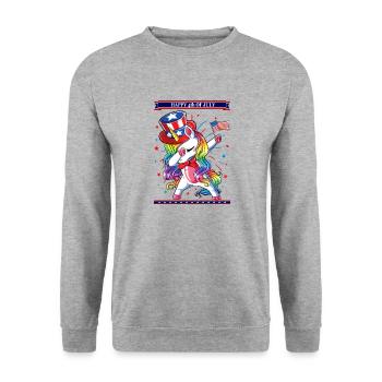 Dabbing Unicorn 4th of July American Flag - Unisex Sweatshirt - salt & pepper - Front - Alina (178cm) & Michal (187cm)
